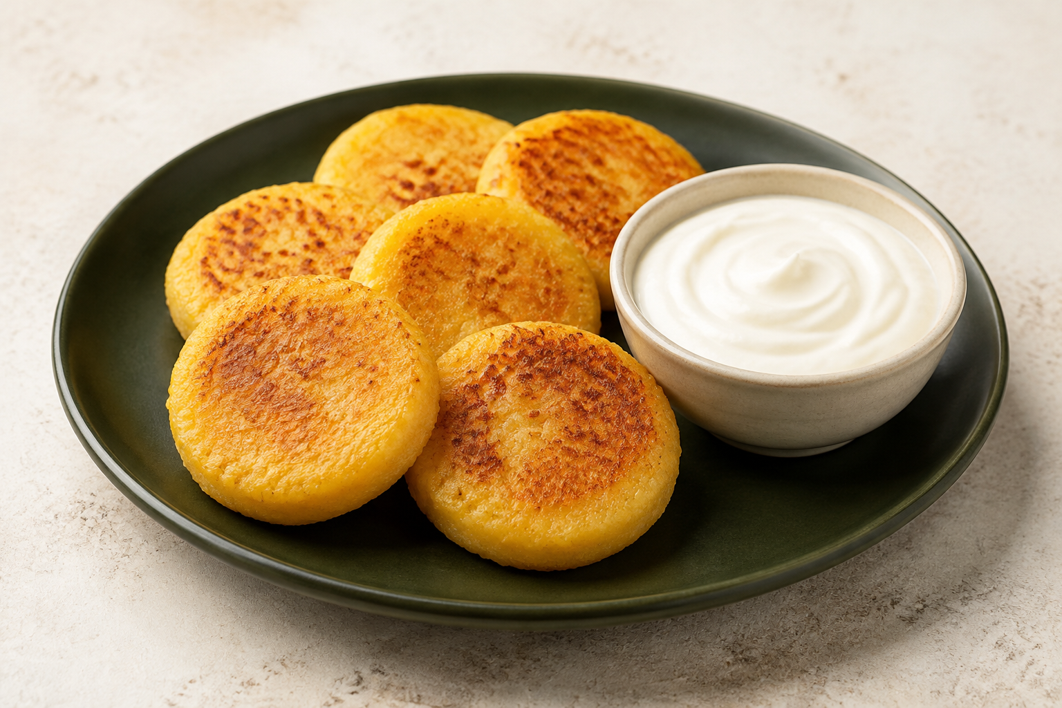 AI-generated illustration: Fried mini arepas with cream