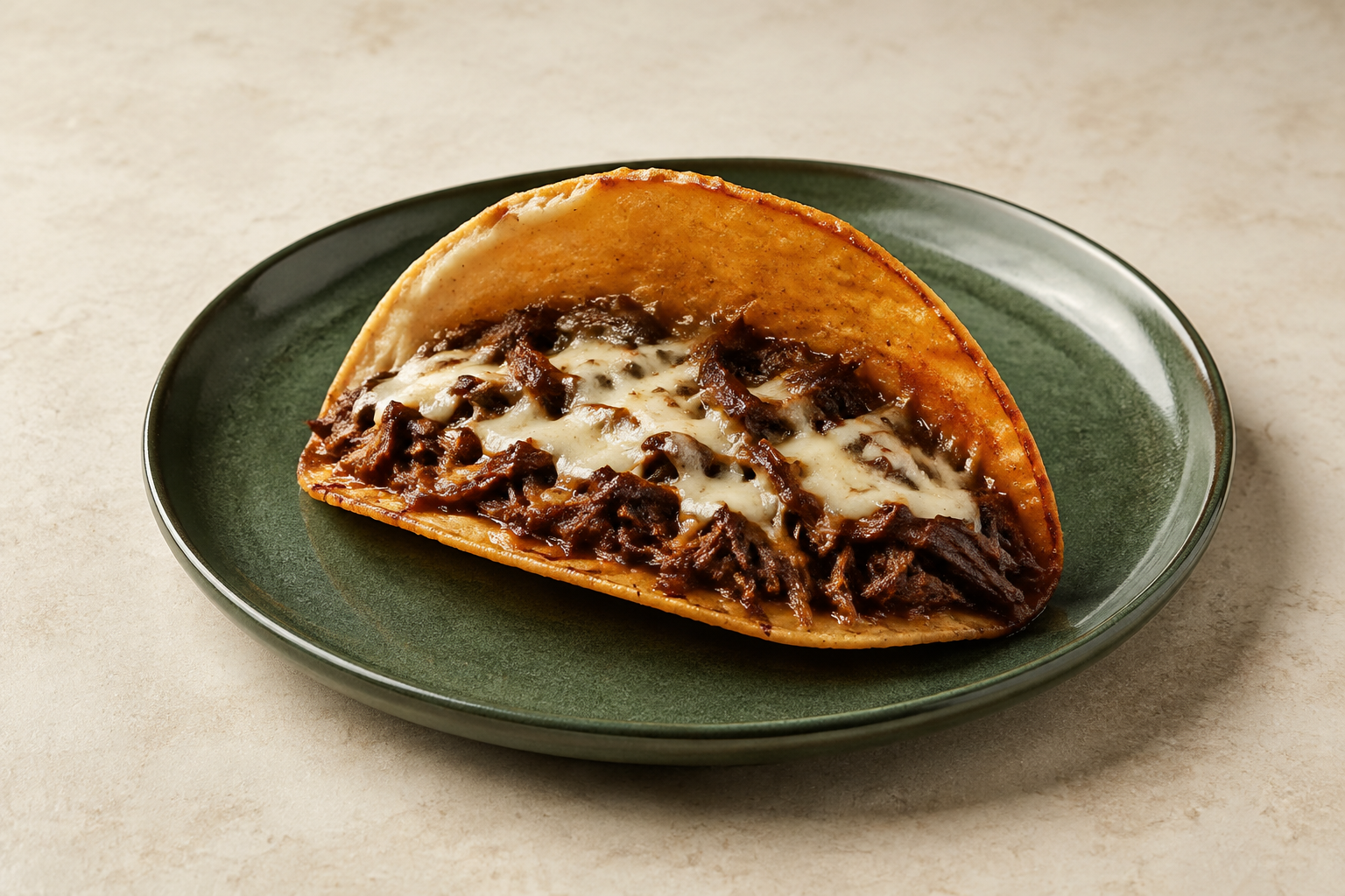 AI-generated illustration: Birria beef and cheese taco — single
