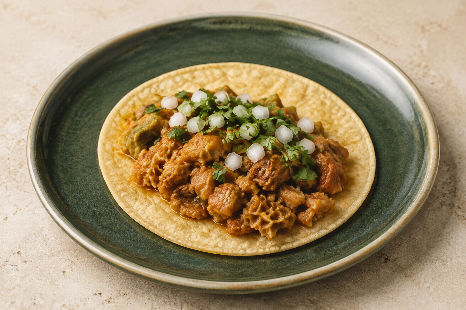 AI-generated illustration: Tripas taco — single